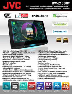 JVC KW-Z1000W - 10.1" Floating Digital Multimedia Receiver / Wireless Apple CarPlayTM Wireless Android AutoTM / iDatalink Maestro Ready / Bluetooth®