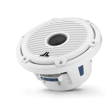 Load image into Gallery viewer, JL AUDIO M6 7.7-inch Marine Coaxial Speakers with Transflective  LED Lighting for Infinite-Baffle Use (100 W, 4 Ohms) - Gloss White Trim Ring, Gloss White Classic Grille

