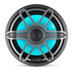 JL AUDIO M6 7.7-inch Marine Coaxial Speakers with Transflective  LED Lighting for Infinite-Baffle Use (100 W, 4 Ohms) - Gunmetal Trim Ring, Titanium Sport Grille