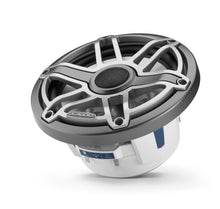 Load image into Gallery viewer, JL AUDIO M6 7.7-inch Marine Coaxial Speakers with Transflective  LED Lighting for Infinite-Baffle Use (100 W, 4 Ohms) - Gunmetal Trim Ring, Titanium Sport Grille

