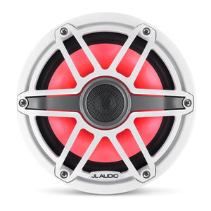 JL AUDIO M6 7.7-inch Marine Coaxial Speakers with Transflective  LED Lighting (100 W, 4 Ohms) - Gloss White Trim Ring, Gloss White Sport Grille